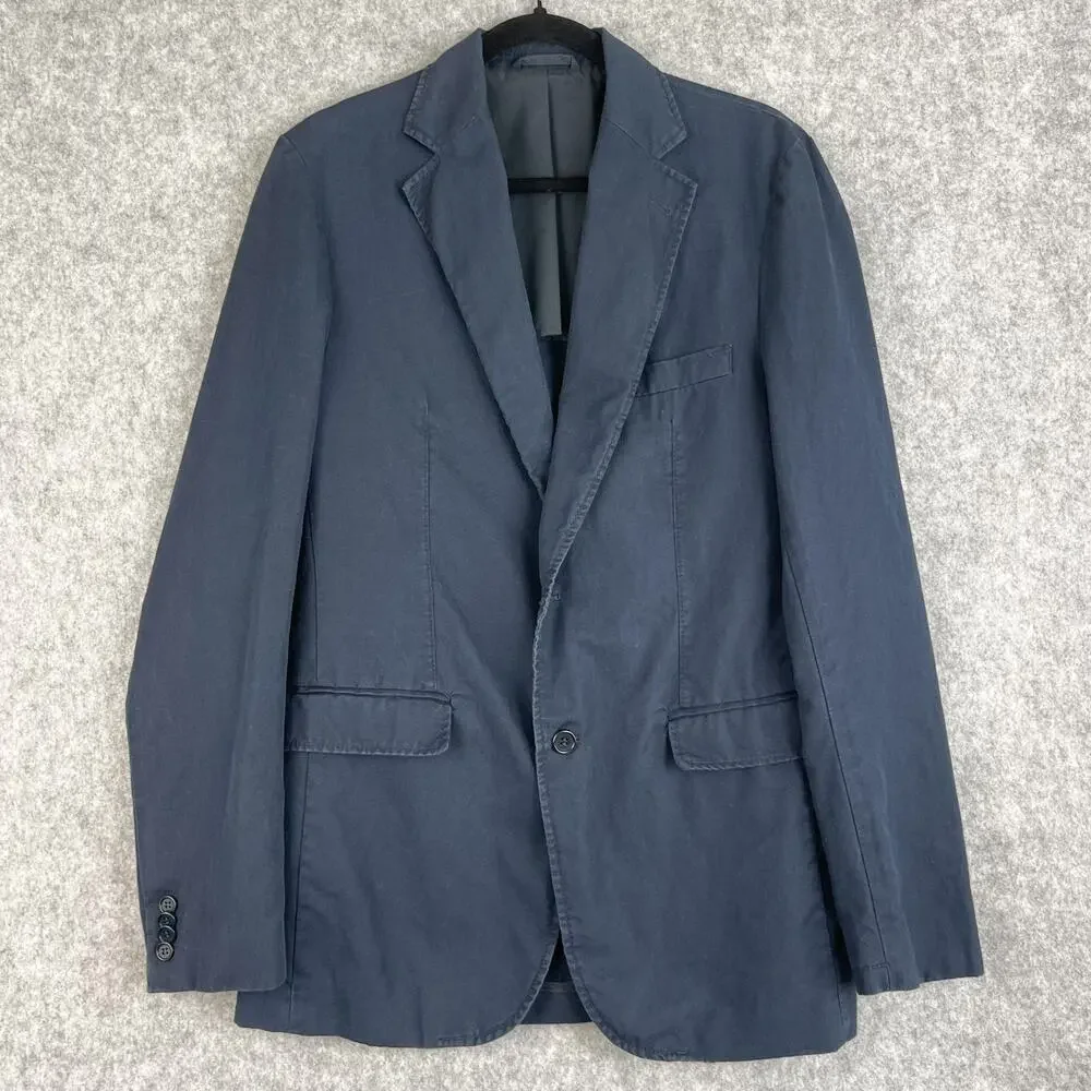 Balmain Blazer Jacket Mens 40R Blue Unstructured Cotton Linen Stretch Career